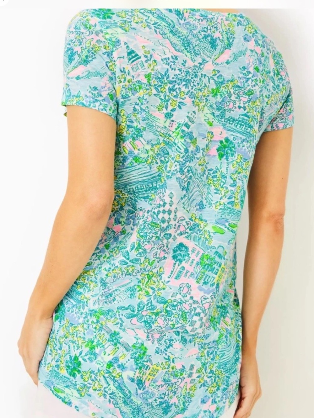 Lilly Pulitzer Etta V-Neck Top-Lilly Loves South Carolina-Surf Blue NWT - Picture 5 of 10